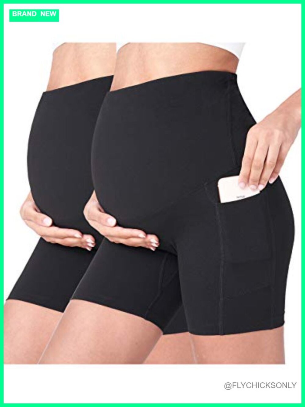 Maternity Biker Shorts Over Belly Pockets 5" Athletic Yoga Workout